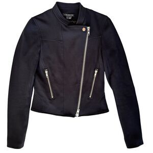 EUC Theory Asymmetrical Black Moto Jacket Zippers Size 0‎ Pockets